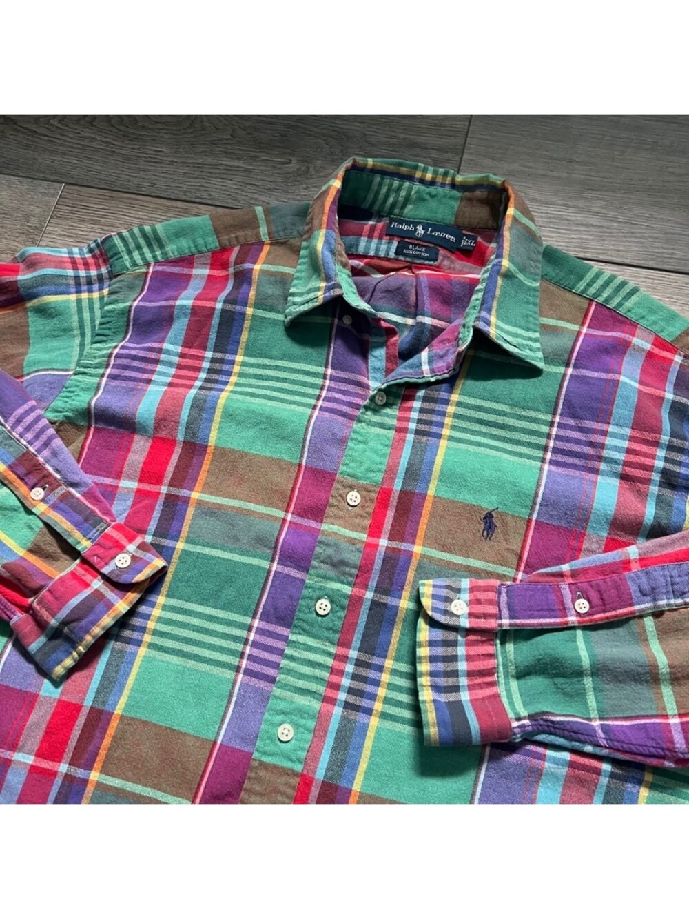 Vintage Ralph Lauren Men's XL Blake Multicolor Plaid Button Up Shirt Cotton